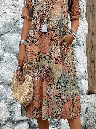 Tiered Print Midi Dress in Rust — VerolynBoutique