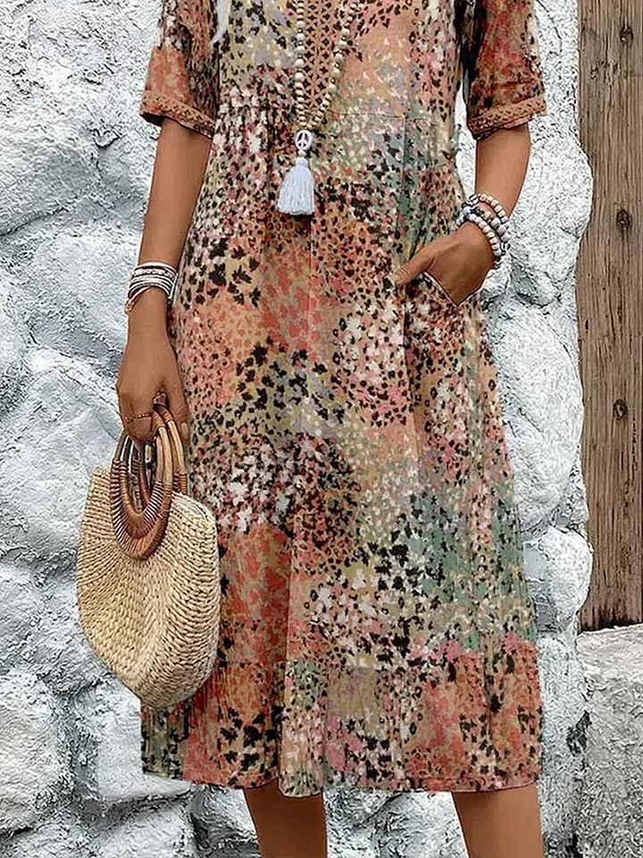 Tiered Print Midi Dress in Rust — VerolynBoutique