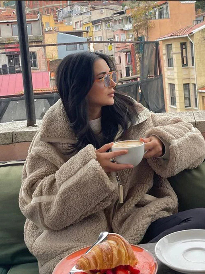 Oversized Teddy Jacket in Coffee Brown — VerolynBoutique