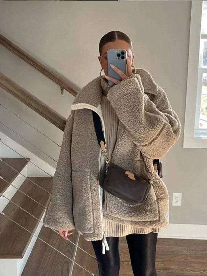 Oversized Teddy Jacket in Coffee Brown — VerolynBoutique