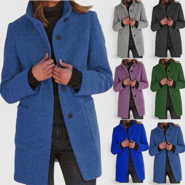 Straight-Cut Mid-Length Coat in Blue — VerolynBoutique