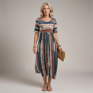 Striped Short Sleeve Midi Dress in Multicolour — VerolynBoutique
