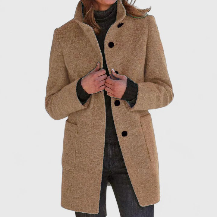 Straight-Cut Mid-Length Coat in Camel — VerolynBoutique