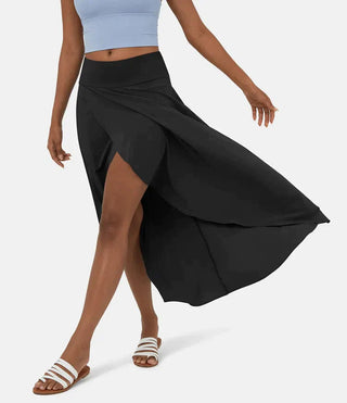 Asymmetric High-Low Midi Skirt in Black — VerolynBoutique