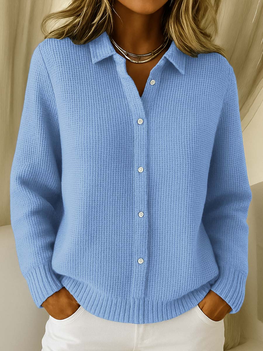 Collared Button Knit Cardigan in Blue — VerolynBoutique