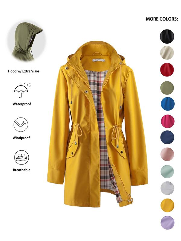 Verolyn drawstring waist waterproof rain jacket in yellow