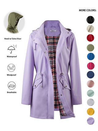 Verolyn drawstring waist waterproof rain jacket in purple