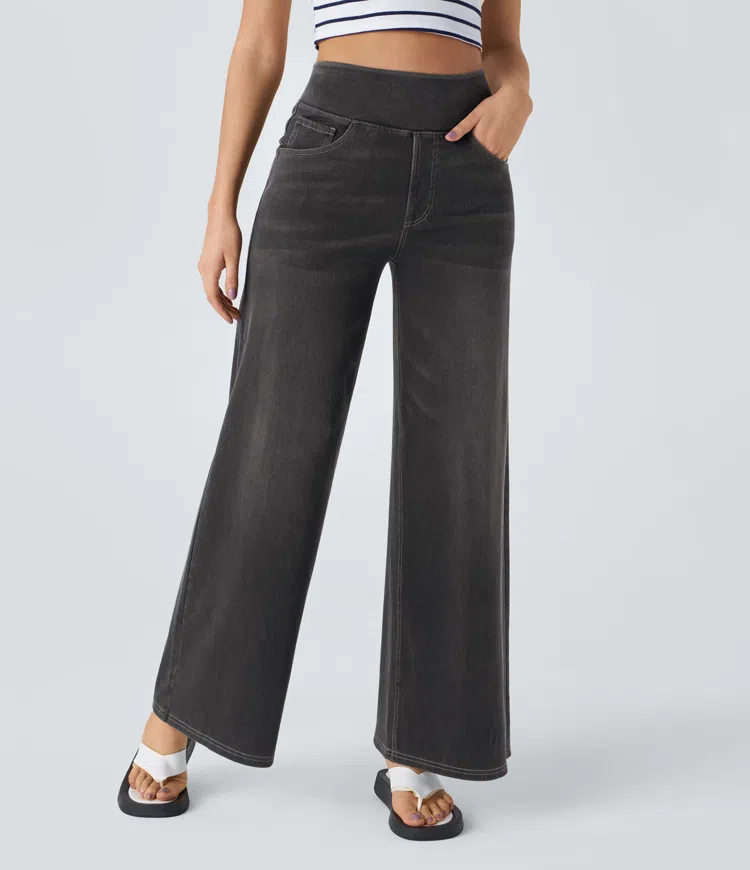 Pull-On Wide Leg Jeans in Grey — VerolynBoutique