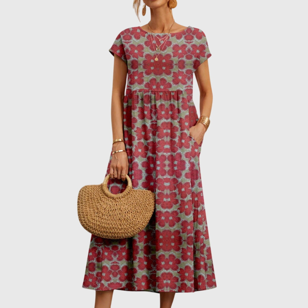 Floral Pocket Midi Dress in Red — VerolynBoutique
