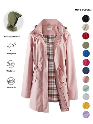 Verolyn drawstring waist waterproof rain jacket in pink