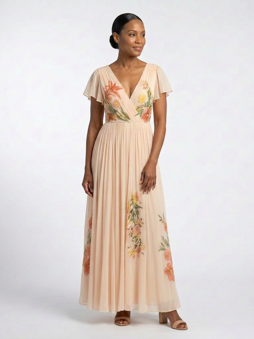 Pleated Floral Maxi Dress in Multicolour — VerolynBoutique