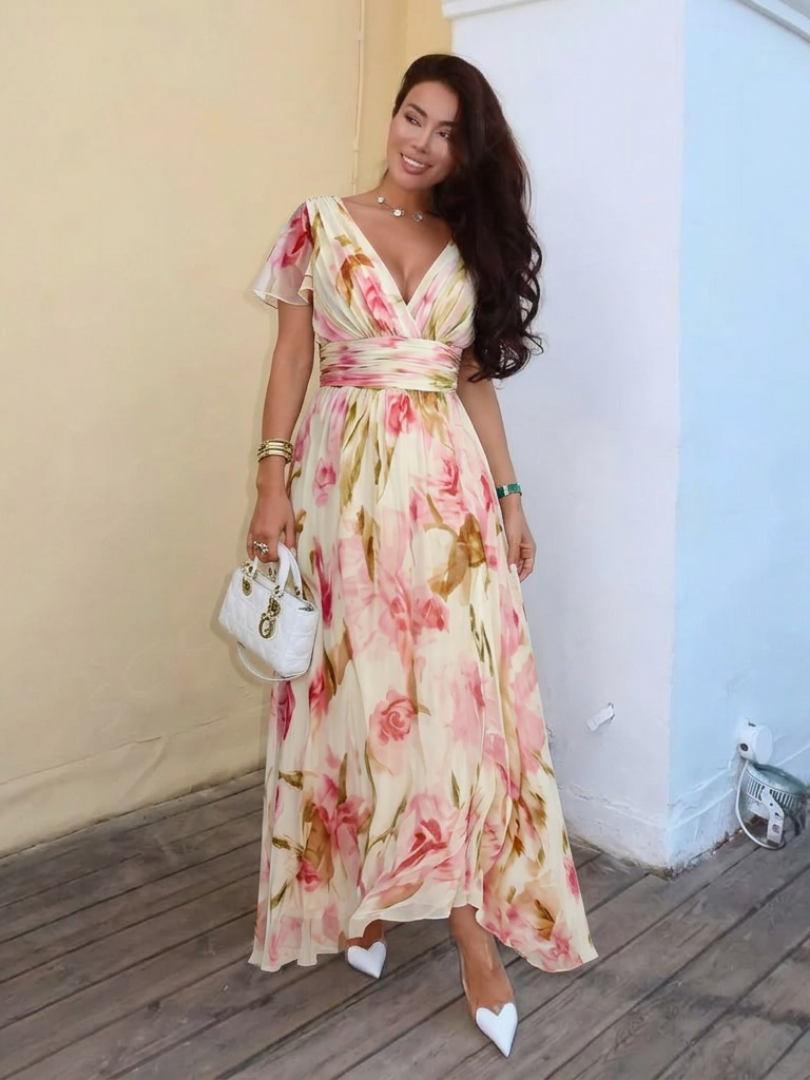 Short Sleeve Floral Maxi Dress in Pink — VerolynBoutique