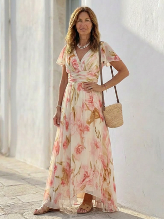 Short Sleeve Floral Maxi Dress in Pink — VerolynBoutique
