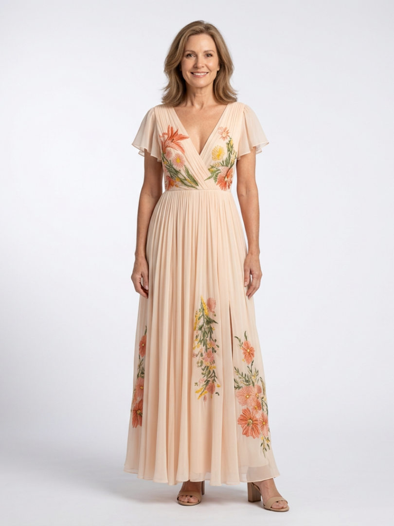 Pleated Floral Maxi Dress in Multicolour — VerolynBoutique