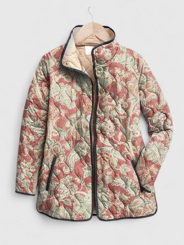 Coral Damask Quilted Jacket in Multicolour — VerolynBoutique