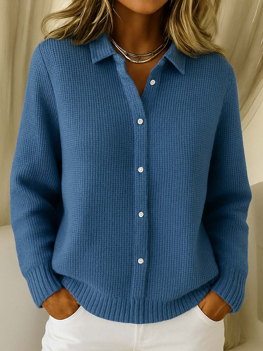 Collared Button Knit Cardigan in Navy — VerolynBoutique