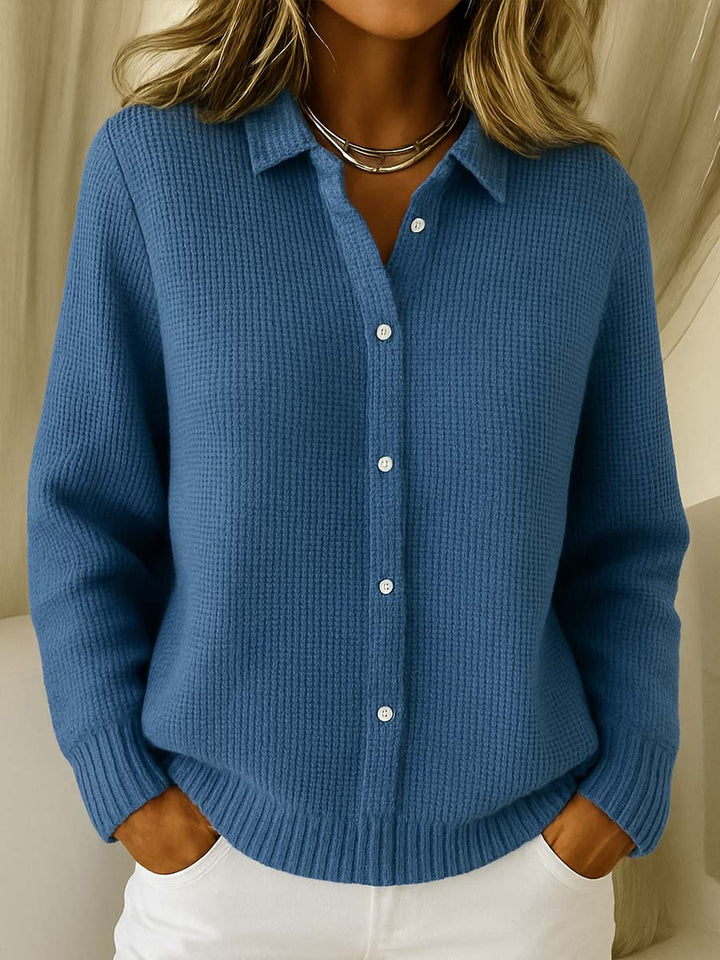 Collared Button Knit Cardigan in Navy — VerolynBoutique