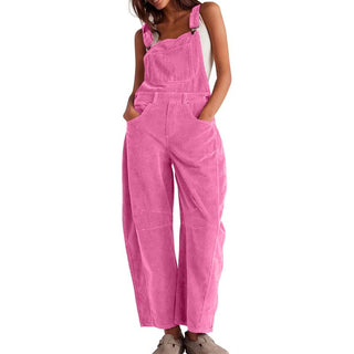 Corduroy Barrel Leg Dungarees in Fuchsia — VerolynBoutique