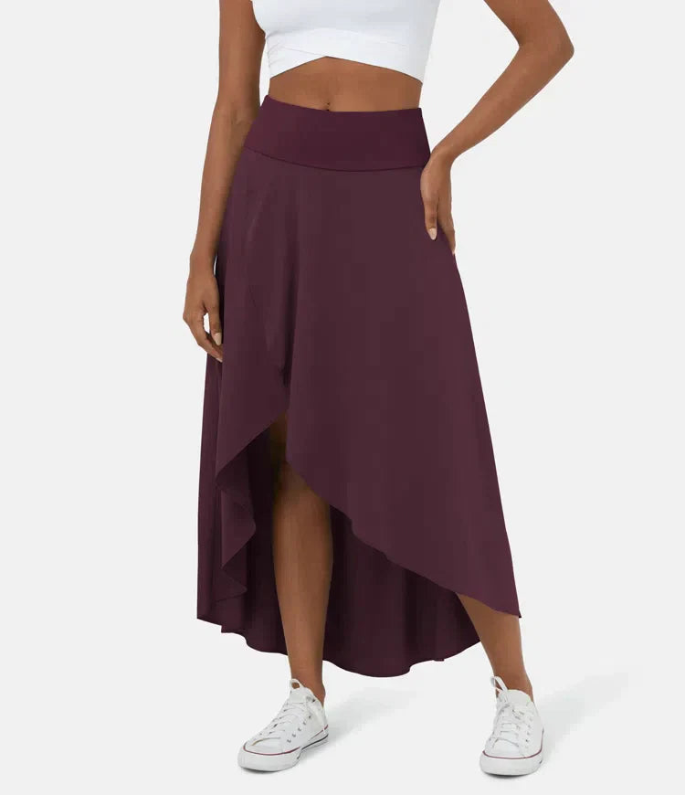 Asymmetric High-Low Midi Skirt in Flaming Red — VerolynBoutique
