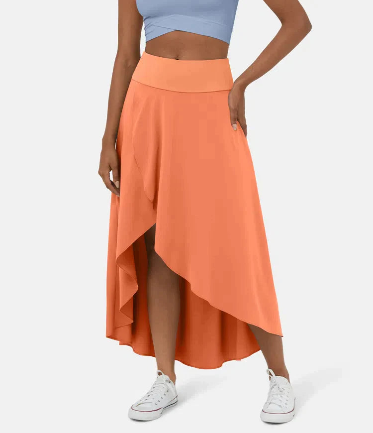 Asymmetric High-Low Midi Skirt in Orange — VerolynBoutique