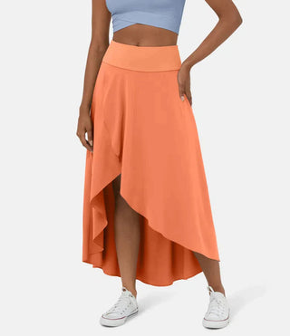 Asymmetric High-Low Midi Skirt in Orange — VerolynBoutique