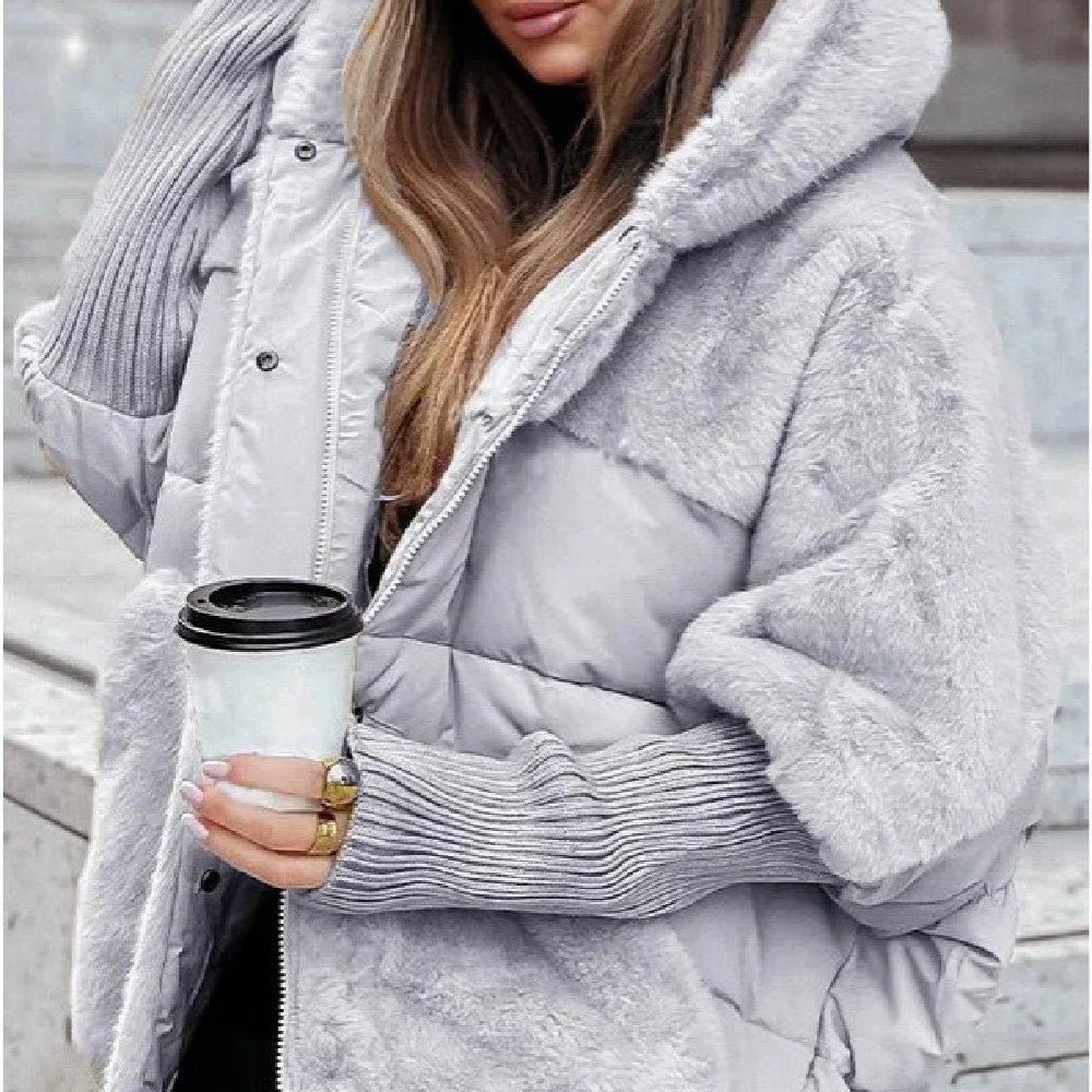 Faux Fur Panel Hooded Coat in Grey — VerolynBoutique