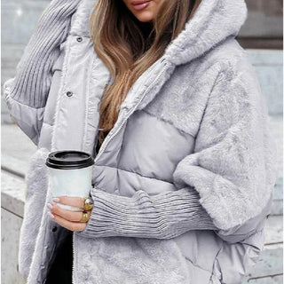 Faux Fur Panel Hooded Coat in Grey — VerolynBoutique