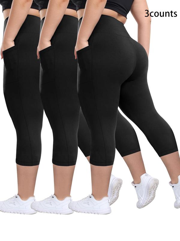 3-Pack High-Waisted Capri Leggings in Black/Black/Black — VerolynBoutique
