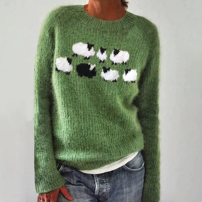 Verolyn flock of sheep knit jumper in green