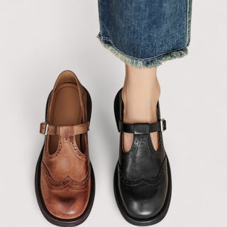 Buckle Mary Jane Shoes in Brown — VerolynBoutique