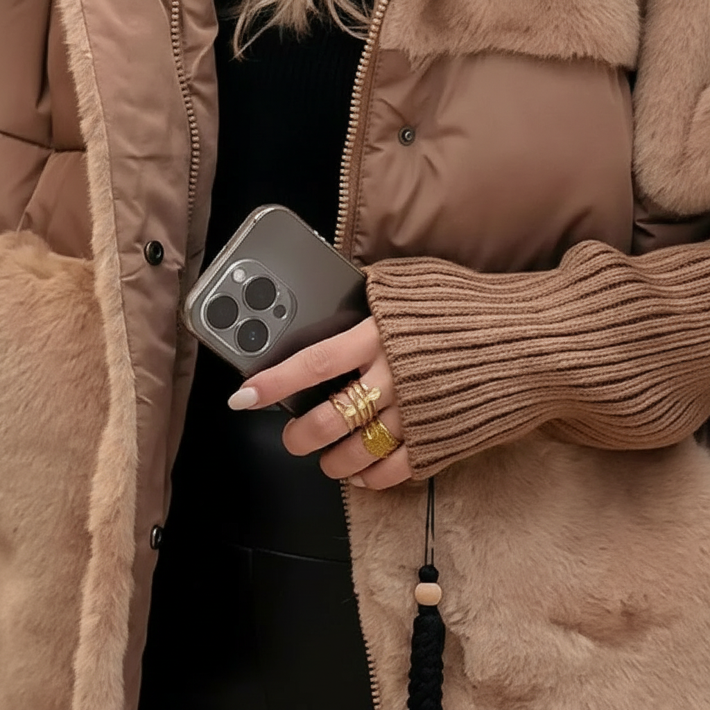 Faux Fur Panel Hooded Coat in Khaki — VerolynBoutique