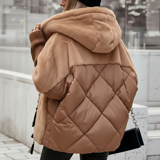 Faux Fur Panel Hooded Coat in Khaki — VerolynBoutique