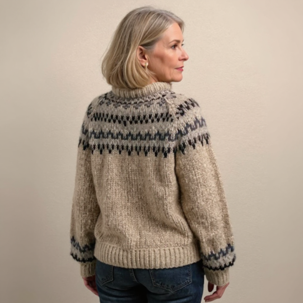 Icelandic Yoke Knit Jumper in Beige — VerolynBoutique