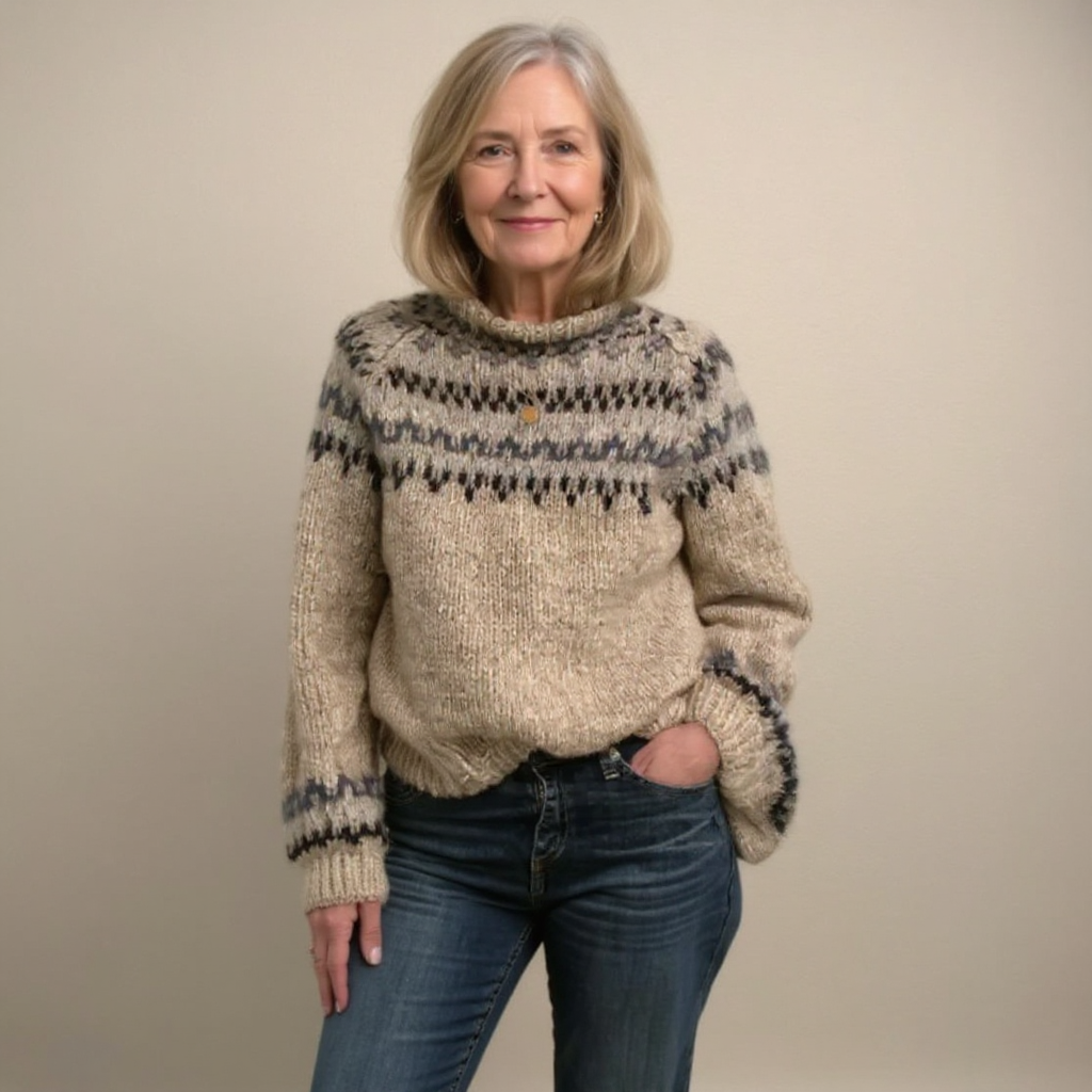 Icelandic Yoke Knit Jumper in Beige — VerolynBoutique