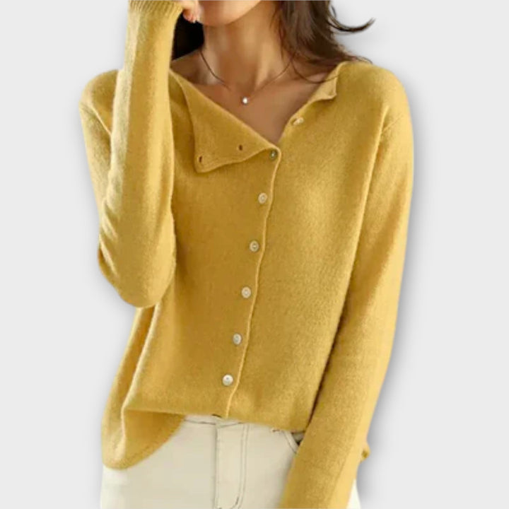 Asymmetric Button Knit Cardigan in Yellow — VerolynBoutique