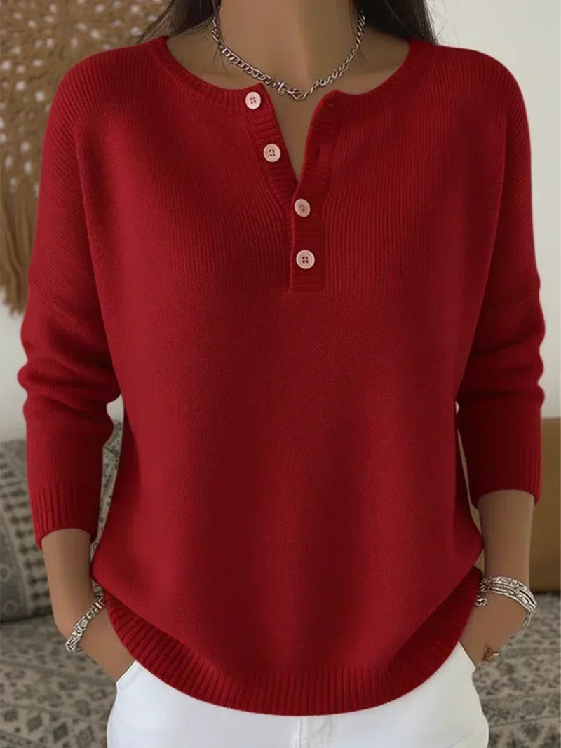Verolyn henley button knit jumper in deep red