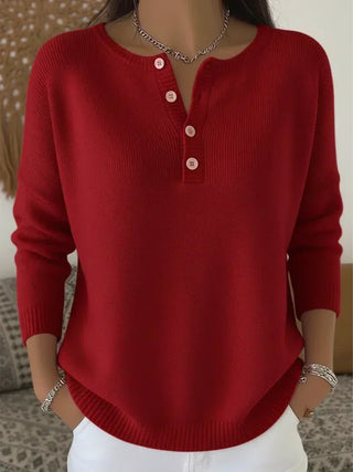 Verolyn henley button knit jumper in deep red