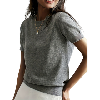Ribbed Hem Round Neck Top in Grey — VerolynBoutique