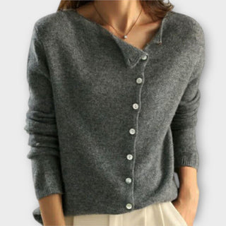 Asymmetric Button Knit Cardigan in Grey — VerolynBoutique