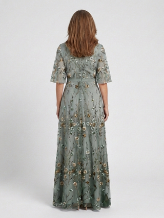 Floral Mesh V-Neck Maxi Dress in Green — VerolynBoutique