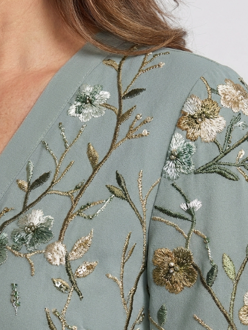 Floral Mesh V-Neck Maxi Dress in Green — VerolynBoutique
