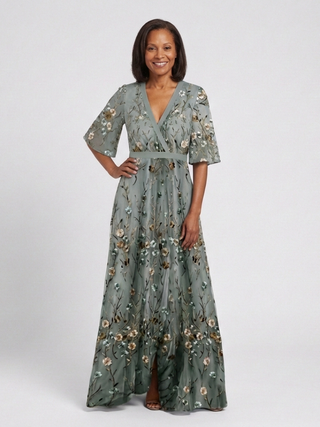 Floral Mesh V-Neck Maxi Dress in Green — VerolynBoutique