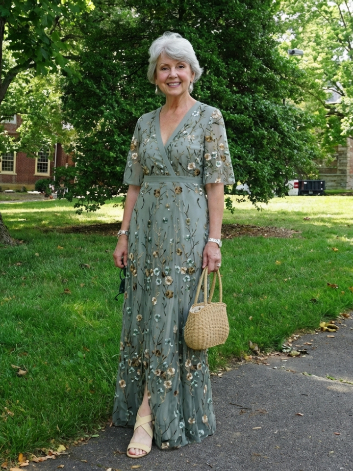 Floral Mesh V-Neck Maxi Dress in Green — VerolynBoutique