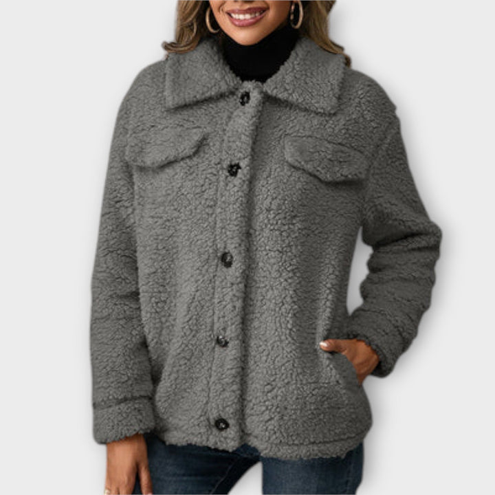 Flap Pocket Teddy Jacket in Grey — VerolynBoutique
