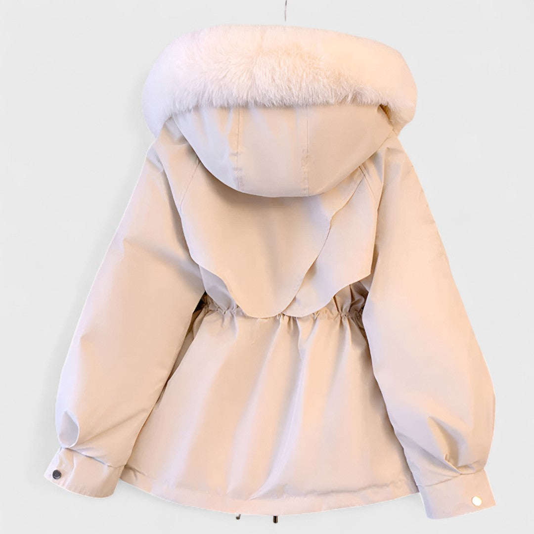 Cinched Waist Hooded Winter Jacket in White — VerolynBoutique