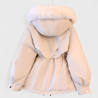 Cinched Waist Hooded Winter Jacket in White — VerolynBoutique