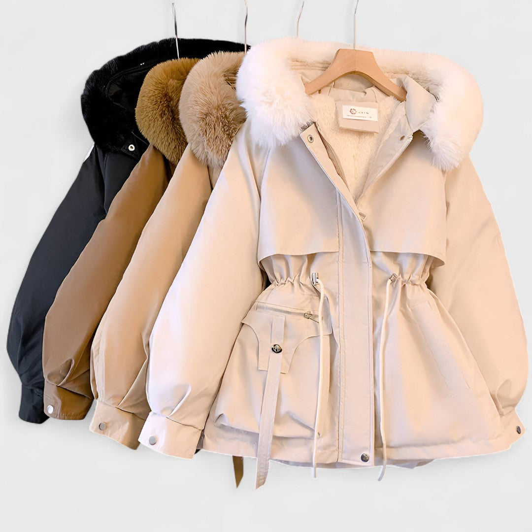 Cinched Waist Hooded Winter Jacket in White — VerolynBoutique