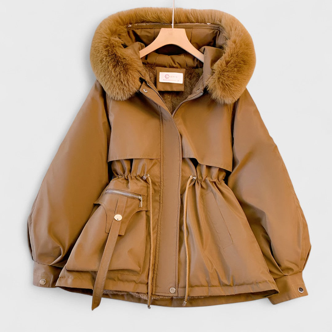 Cinched Waist Hooded Winter Jacket in Brown — VerolynBoutique