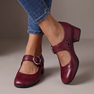 Verolyn cutout leather mary janes in burgundy