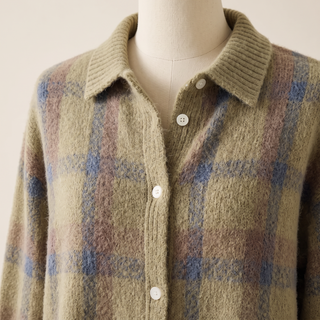 Verolyn Amelia plaid knit cardigan in green – view 2